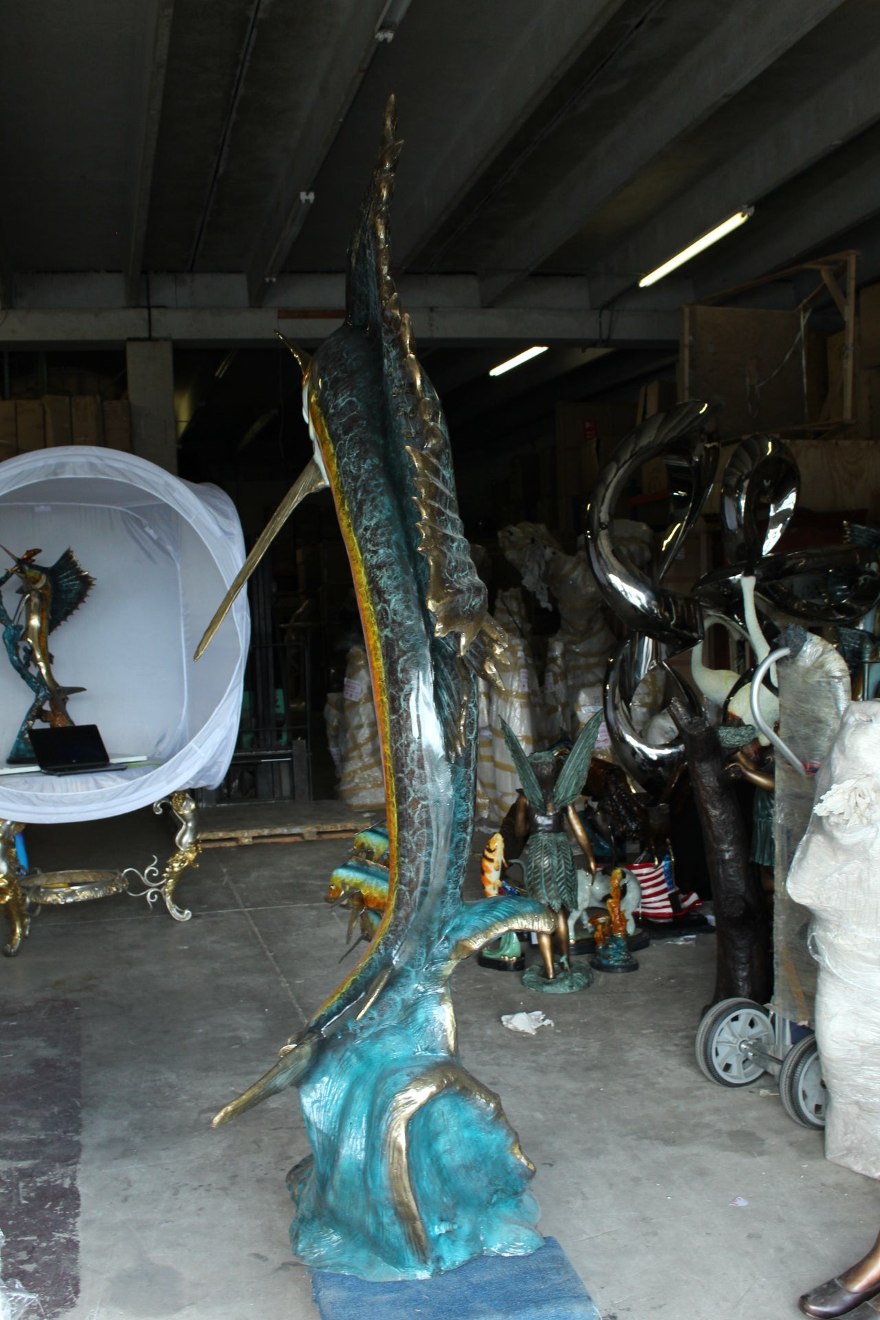 Sailfish - large with 4 Mahi Mahi Bronze Statue - fountain - 90"L x 34"W x 90"H