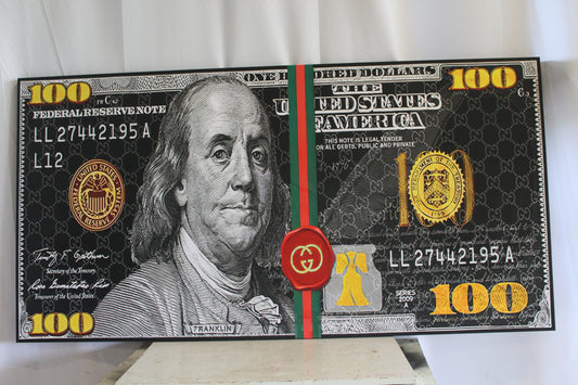 Modern Gucci Dollar Sign Stretched Ready to Hang Canvas Painting 38 x 75