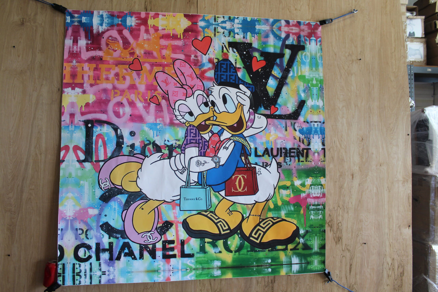 Donald and Daisy Duck Luxury Brand Backdrop Unframed Canvas Painting 54 x 54
