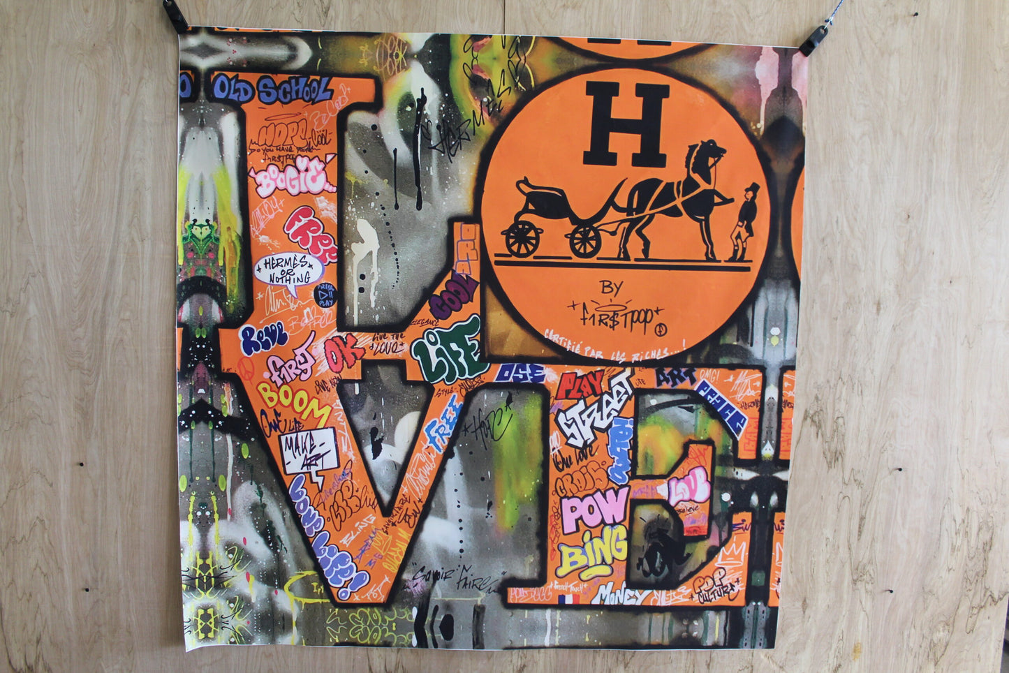 Large Abstract Hermes LOVE Sign Unframed Rolled Canvas Painting 54 x 54