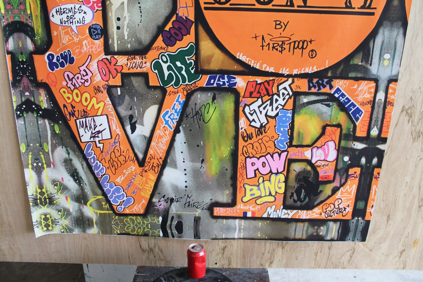 Large Abstract Hermes LOVE Sign Unframed Rolled Canvas Painting 54 x 54