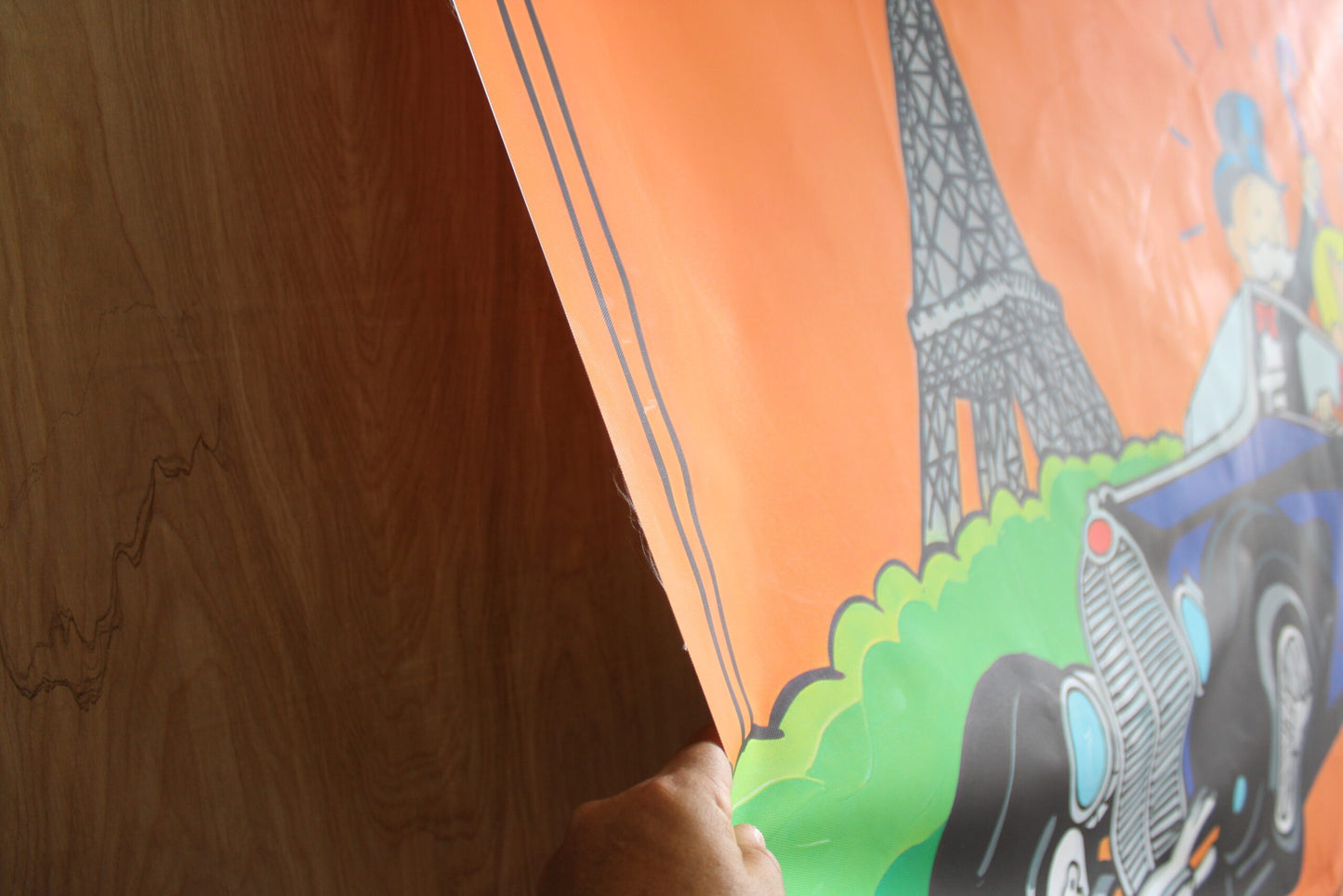 Monopoly Man and Richie Rich Driving in Paris Unframed Canvas Painting 52 x 74