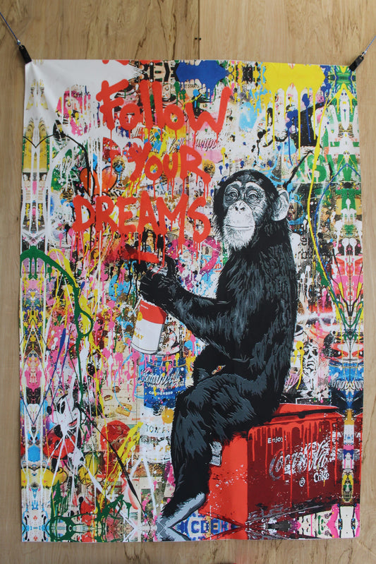 Unframed Giant Canvas Painting of Monkey Spray Painting Graffiti 52 x 74