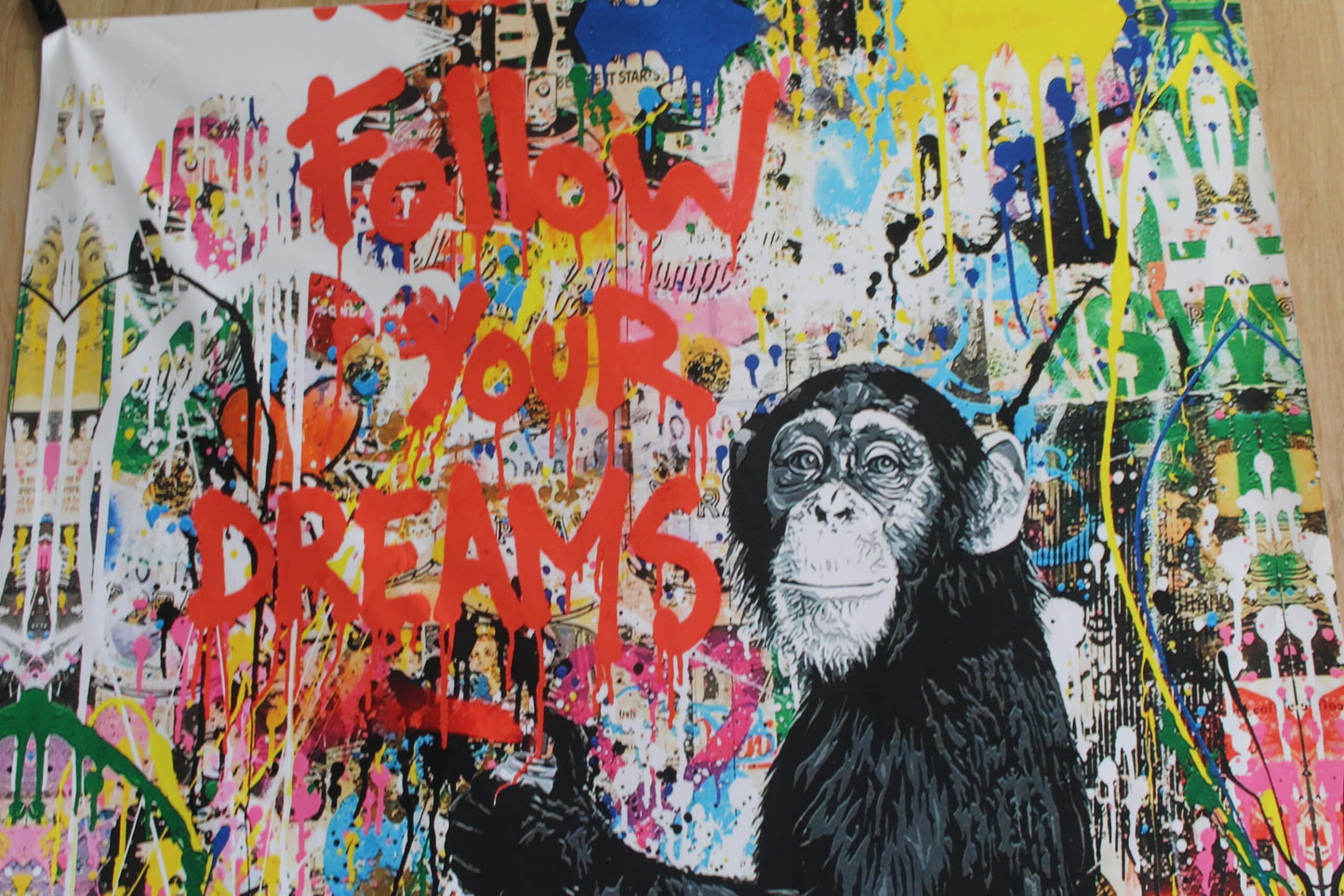 Unframed Giant Canvas Painting of Monkey Spray Painting Graffiti 52 x 74