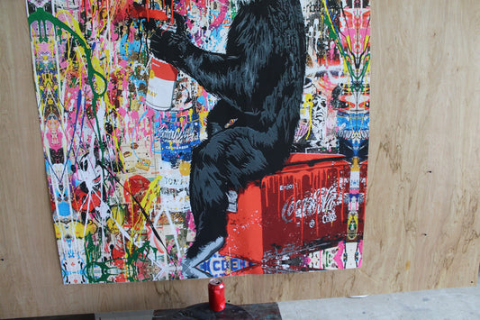 Unframed Giant Canvas Painting of Monkey Spray Painting Graffiti 52 x 74