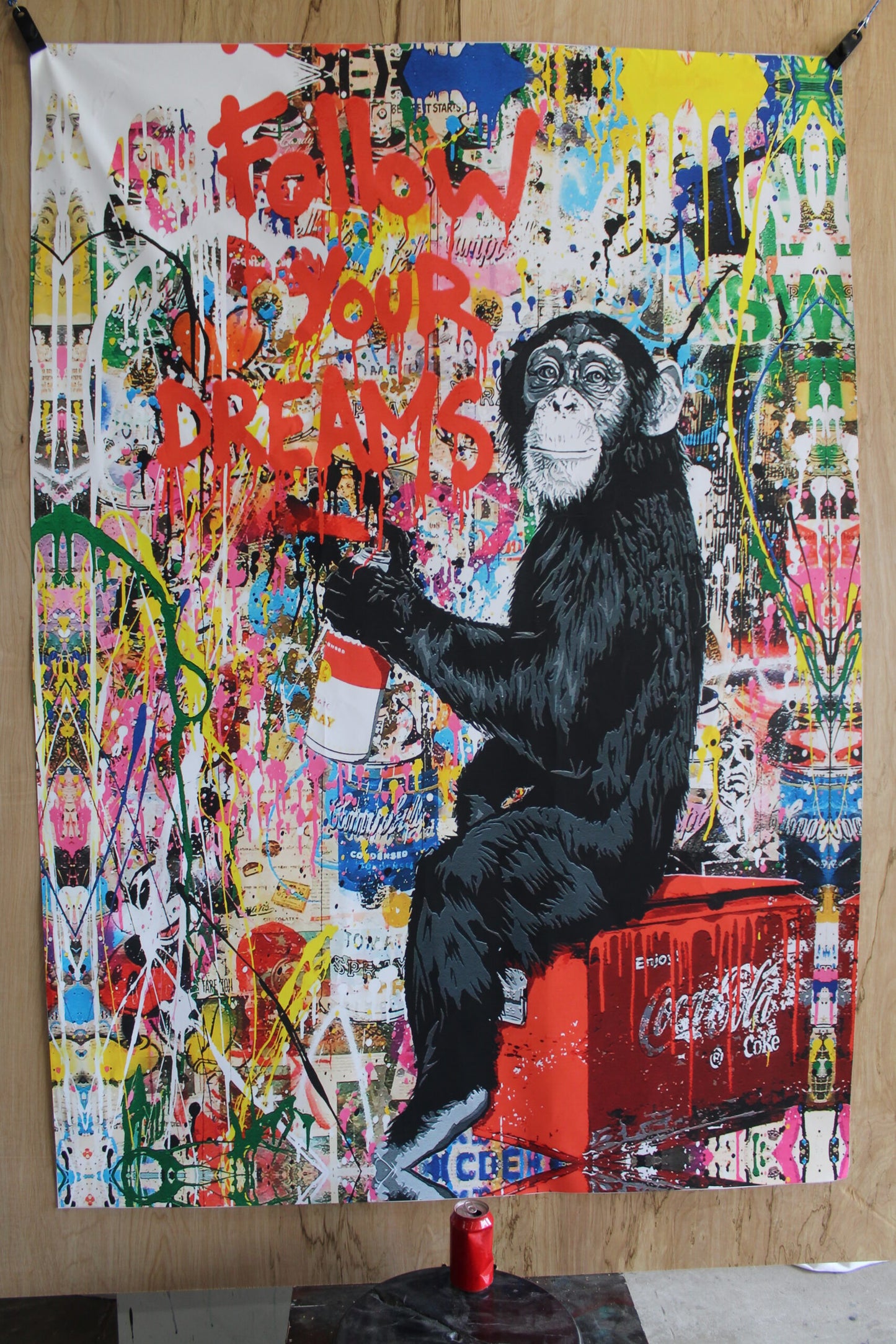 Unframed Giant Canvas Painting of Monkey Spray Painting Graffiti 52 x 74