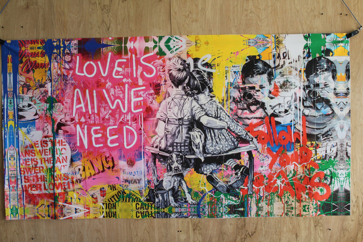 Love Is All We Need Neon Modern Unframed Rolled Canvas 44 x 84
