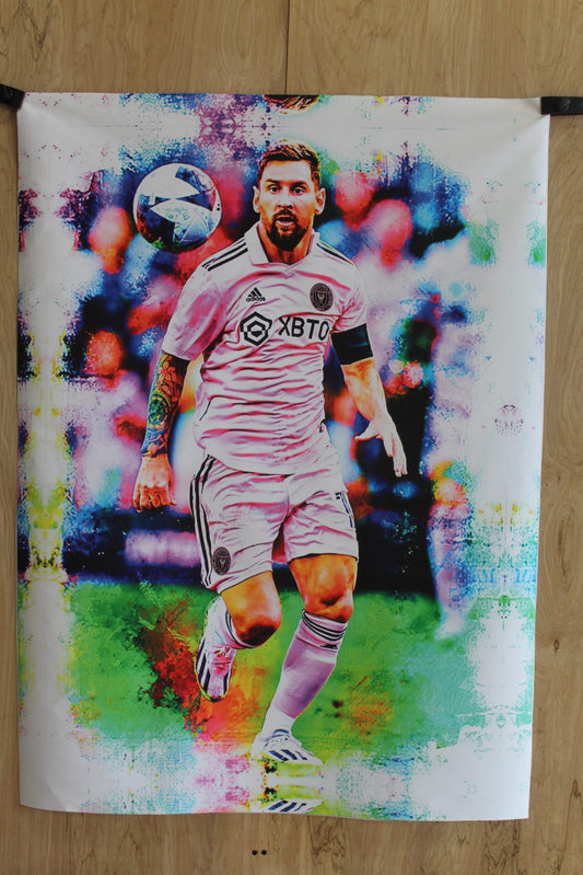 Colorful Lionel Messi Soccer Player Unframed Rolled Canvas 32 x 44
