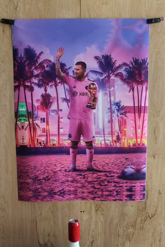 Lionel Messi On Beach Neon Unframed Rolled Canvas 32 x 44