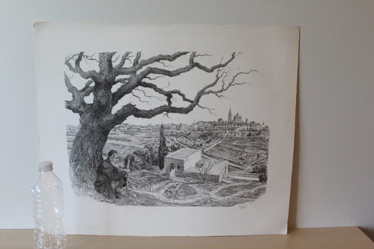Zion by Emanuel Schary Lithograph Black and White 18 x 14