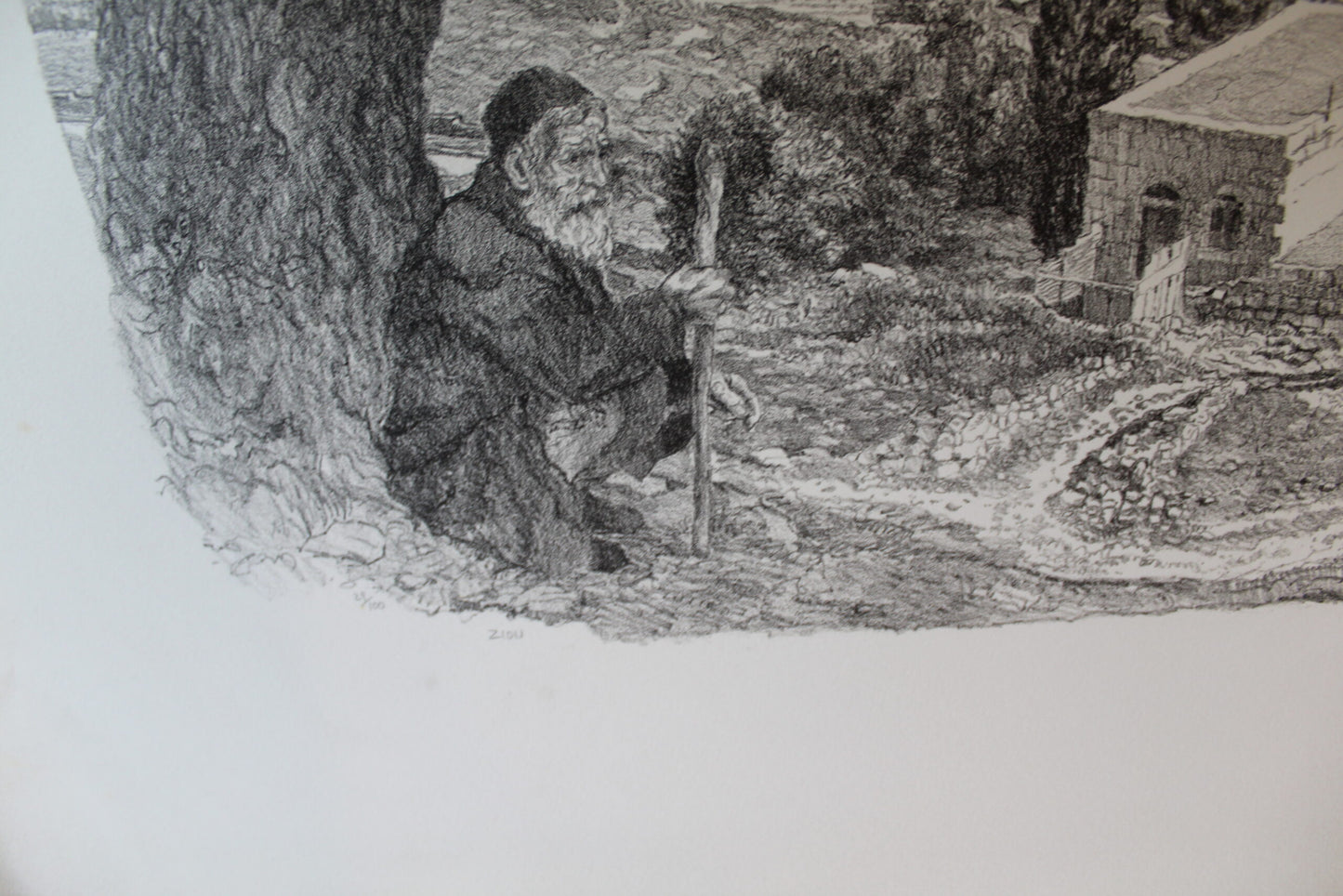 Zion by Emanuel Schary Lithograph Black and White 18 x 14