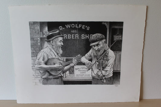 Old Strings by Emanuel Schary Black and White Serigraph 14 x 10