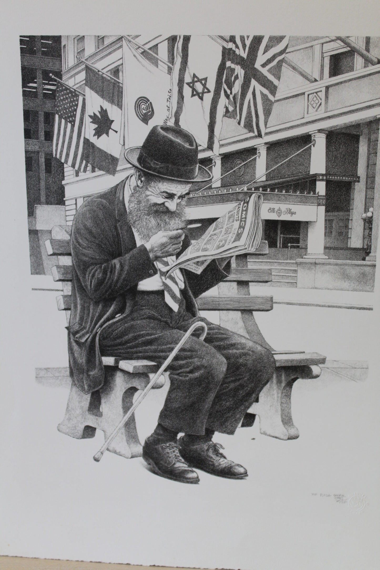 The Plaza Black and White Lithograph by Emanuel Schary 12 x 14