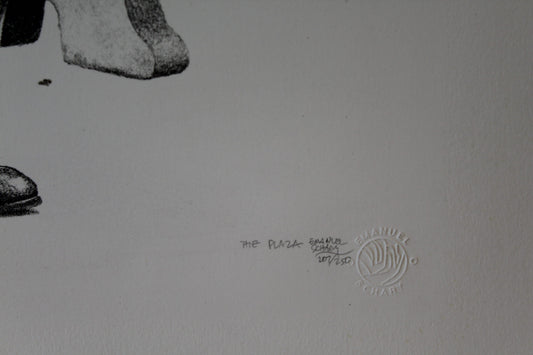 The Plaza Black and White Lithograph by Emanuel Schary 12 x 14