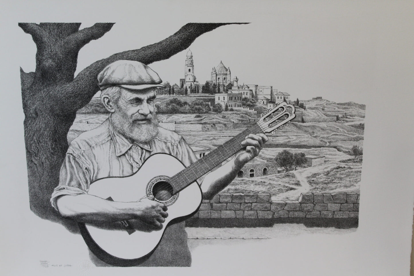 Hills of Judaea by Emanuel Schary Black and White Lithograph 16 x 12