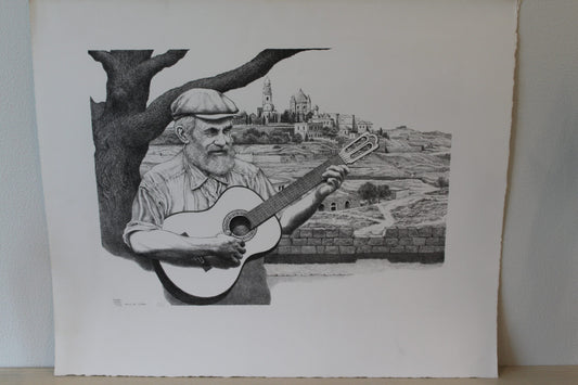 Hills of Judaea by Emanuel Schary Black and White Lithograph 16 x 12