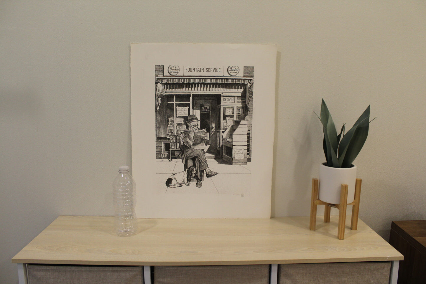 NIFAO Emanuel Schary “Candy Store” Lithograph – Black & White Nostalgic Fine Art Print, Vintage Street Scene with Newspaper Reader, Collectible Wall Drcor 12 x 16