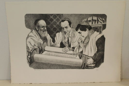 Bar Mitzvah by Emanuel Schary Black and White Lithograph 14 x 10