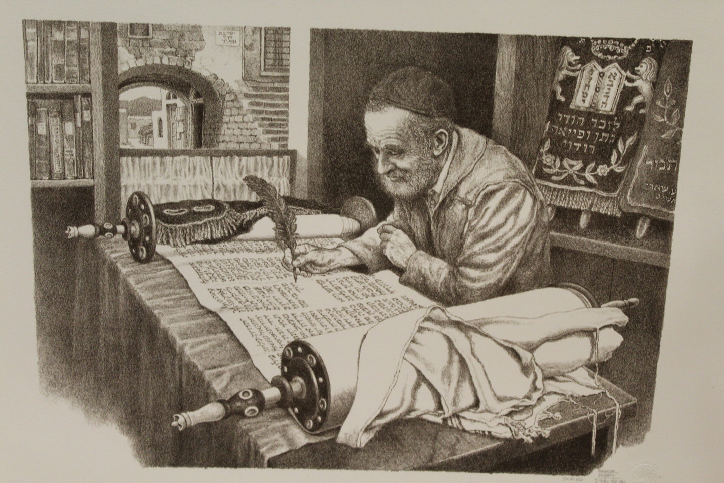 Scribe by Emanuel Schary Black and White Lithograph 14 x 10