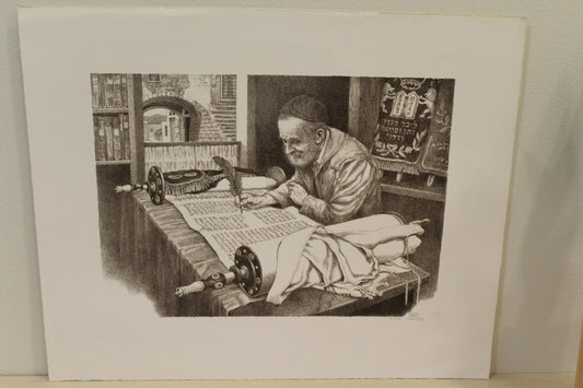 Scribe by Emanuel Schary Black and White Lithograph 14 x 10