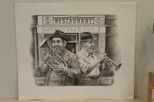Brass Band by Emanuel Schary Black and White Lithograph 18 x 14