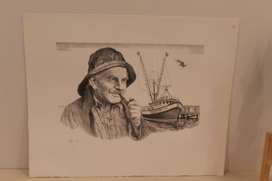 Lobster Man by Emanuel Schary Black and White Lithograph 14 x 10