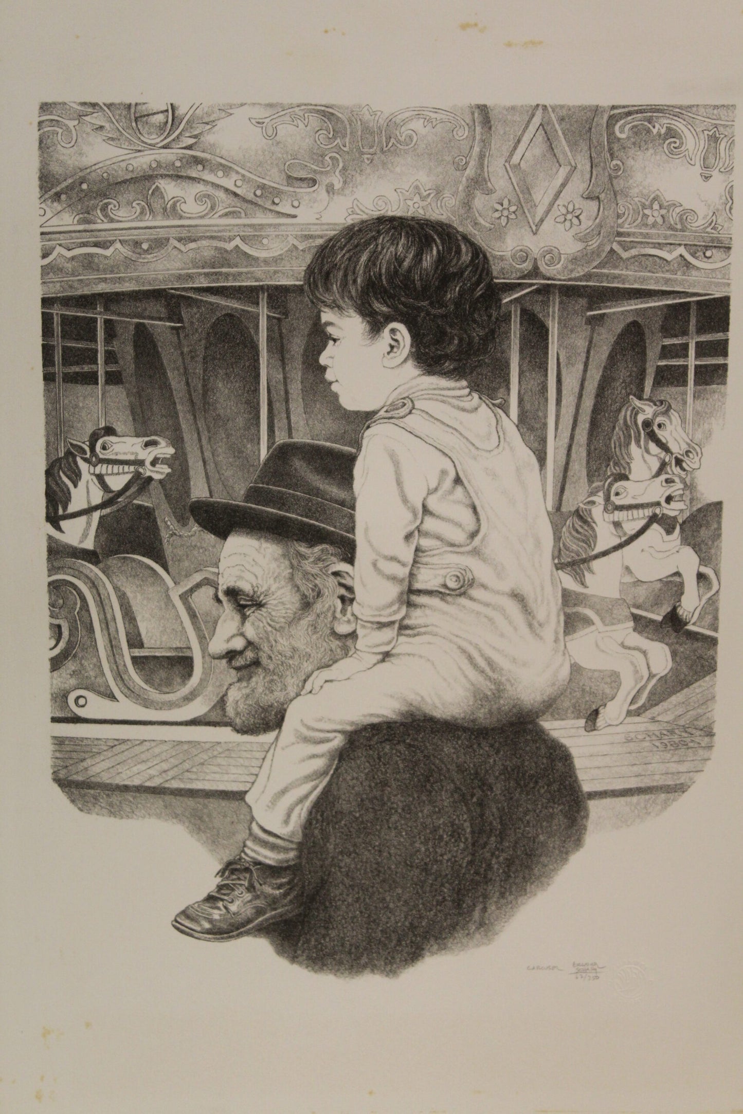 Carousel by Emanuel Schary Black and White Lithograph 12 x 16