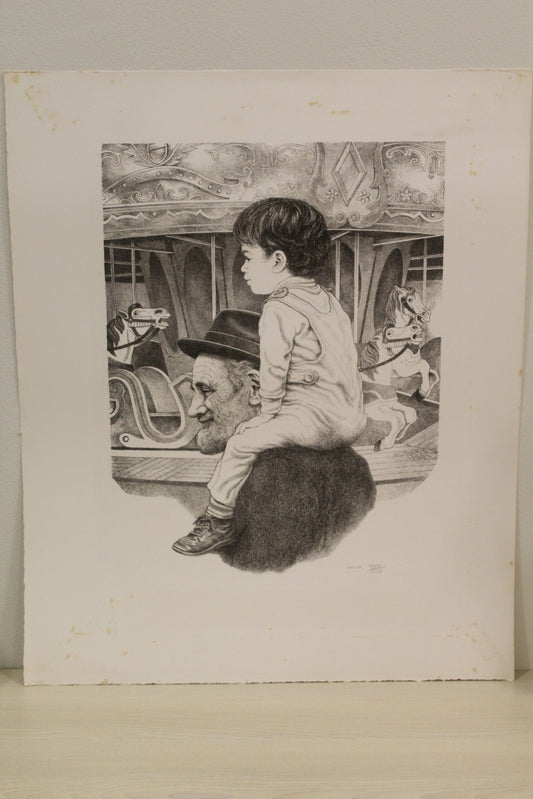 Carousel by Emanuel Schary Black and White Lithograph 12 x 16