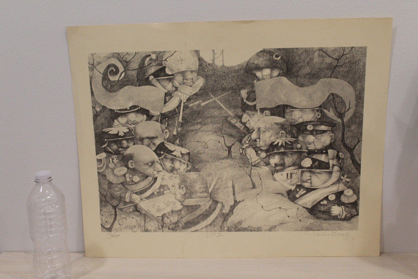 Nifao  DMZ signed by Charles Bragg Monochromaric Charles Bragg Signed Lithograph “DMZ” – Limited Edition Satirical Fine Art Print, Collectible Wall Decor, 20"x14"