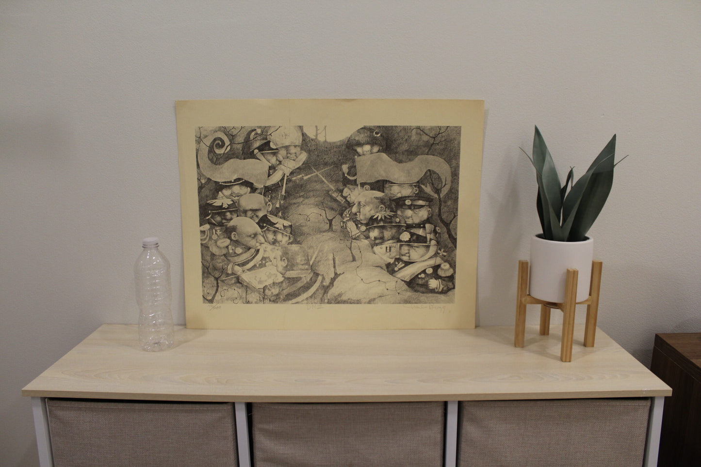 Nifao  DMZ signed by Charles Bragg Monochromaric Charles Bragg Signed Lithograph “DMZ” – Limited Edition Satirical Fine Art Print, Collectible Wall Decor, 20"x14"