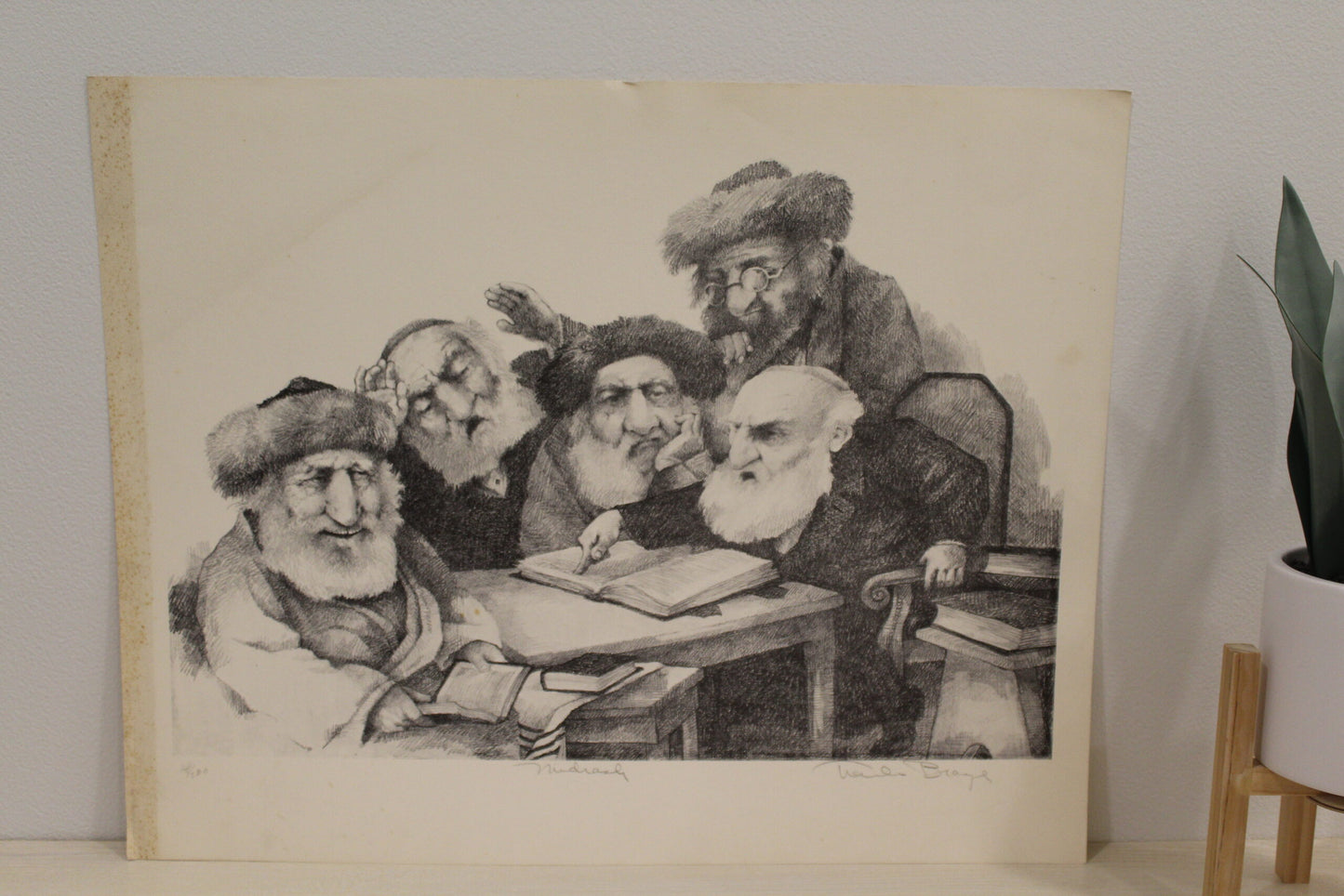 Nifao Charles Bragg Signed Lithograph “Midrash” – Limited Edition Judaica Fine Art Print, Torah Study Scene, Collectible Wall Decor 20 x 14