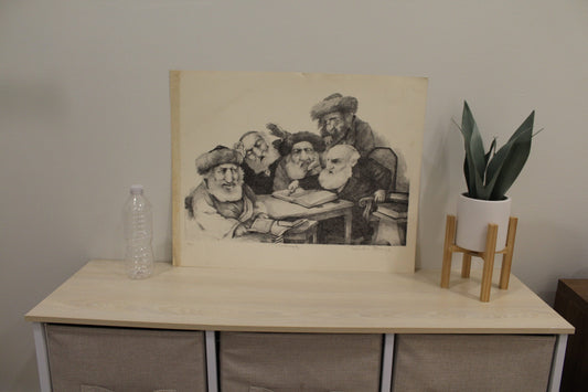 Nifao Charles Bragg Signed Lithograph “Midrash” – Limited Edition Judaica Fine Art Print, Torah Study Scene, Collectible Wall Decor 20 x 14