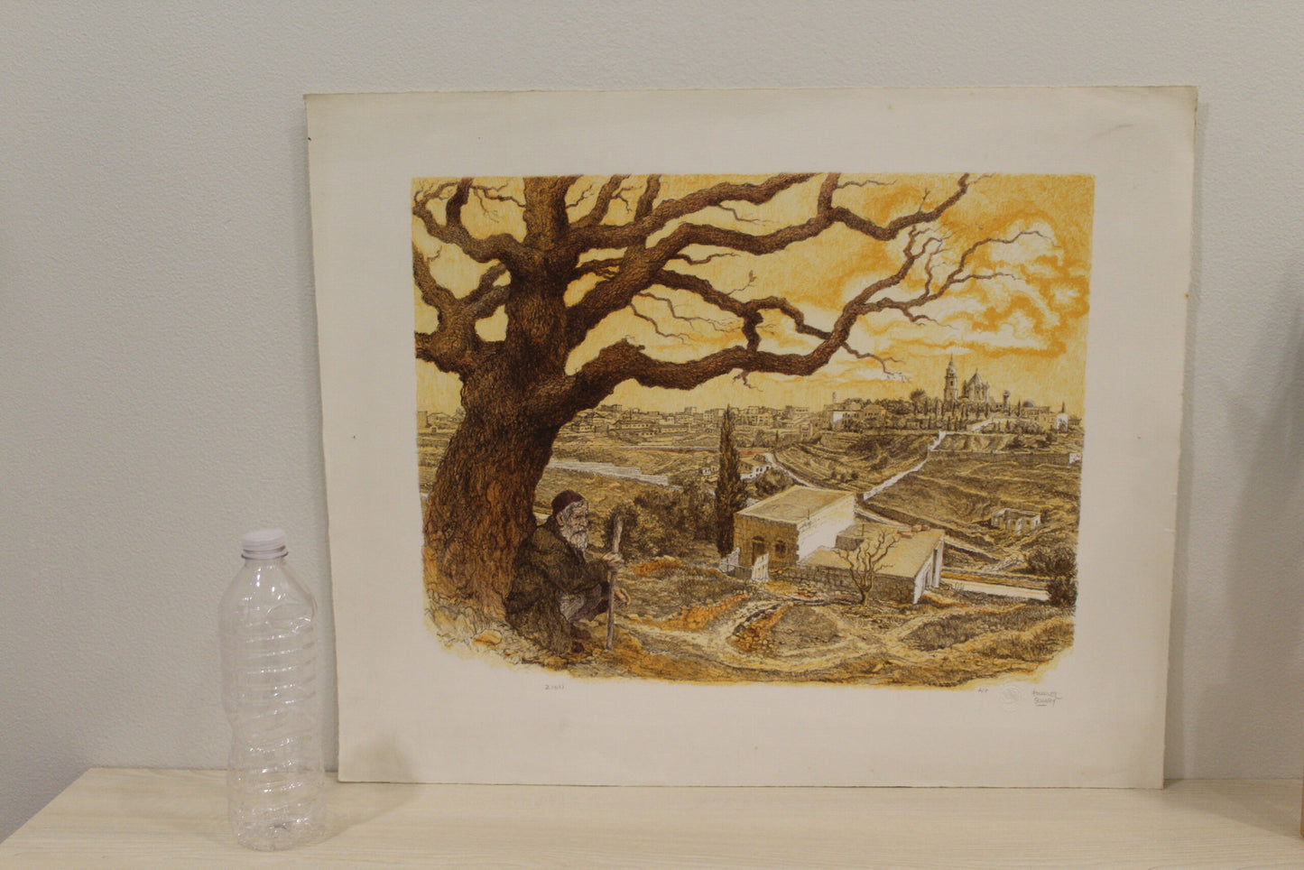 Nifao Emanuel Schary “Zion” Colored Lithograph – Judaica Fine Art Print with Vibrant Townscape & Nature Scene, Collectible Wall Decor 18 x 14