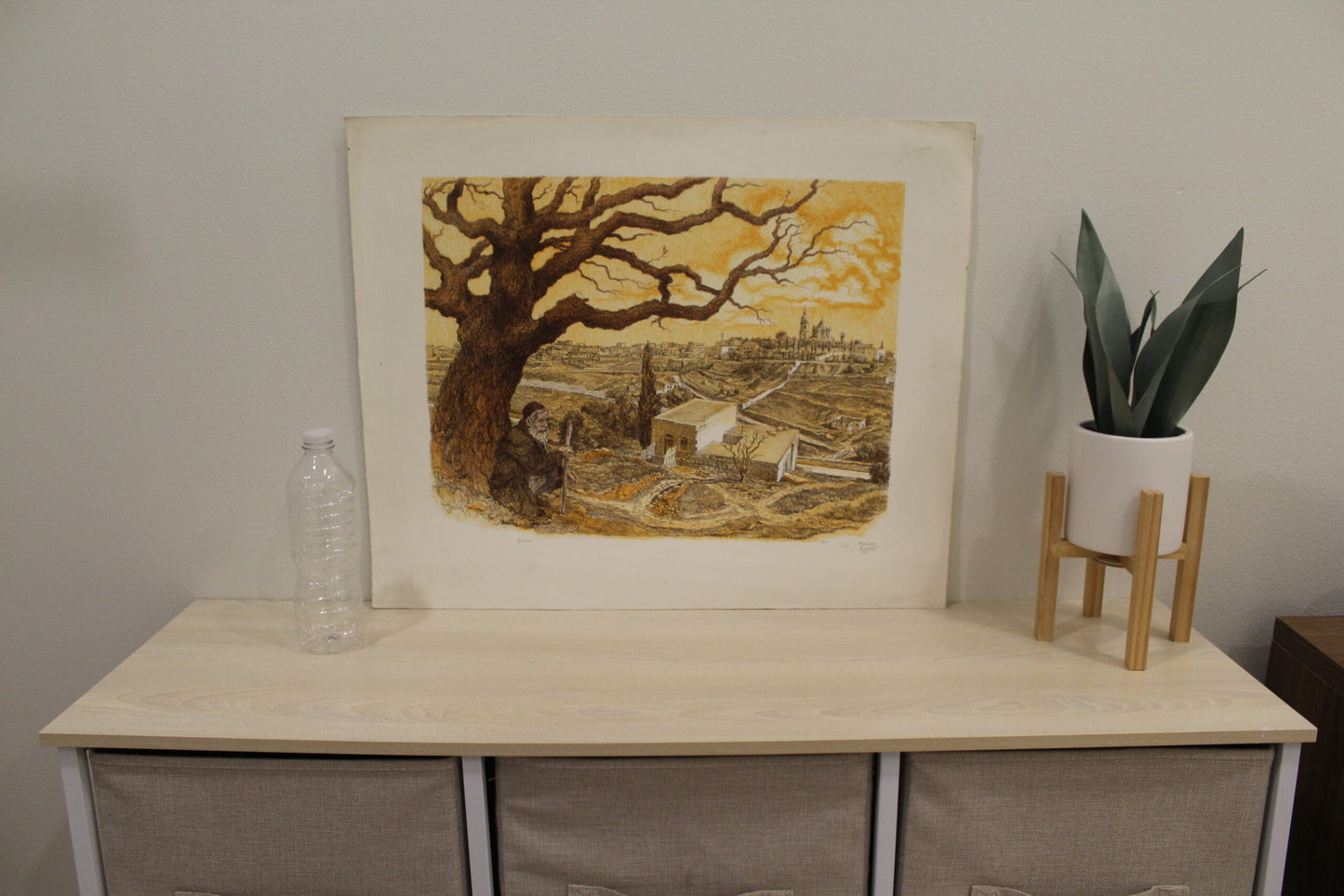 Nifao Emanuel Schary “Zion” Colored Lithograph – Judaica Fine Art Print with Vibrant Townscape & Nature Scene, Collectible Wall Decor 18 x 14