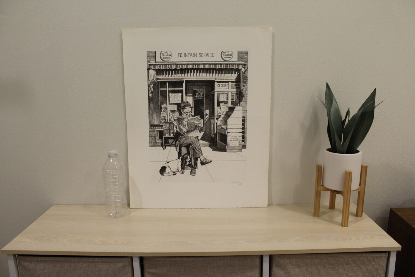 NIFAO Emanuel Schary “Candy Store” Lithograph – Black & White Nostalgic Fine Art Print, Vintage Street Scene with Newspaper Reader, Collectible Wall Drcor 12 x 16