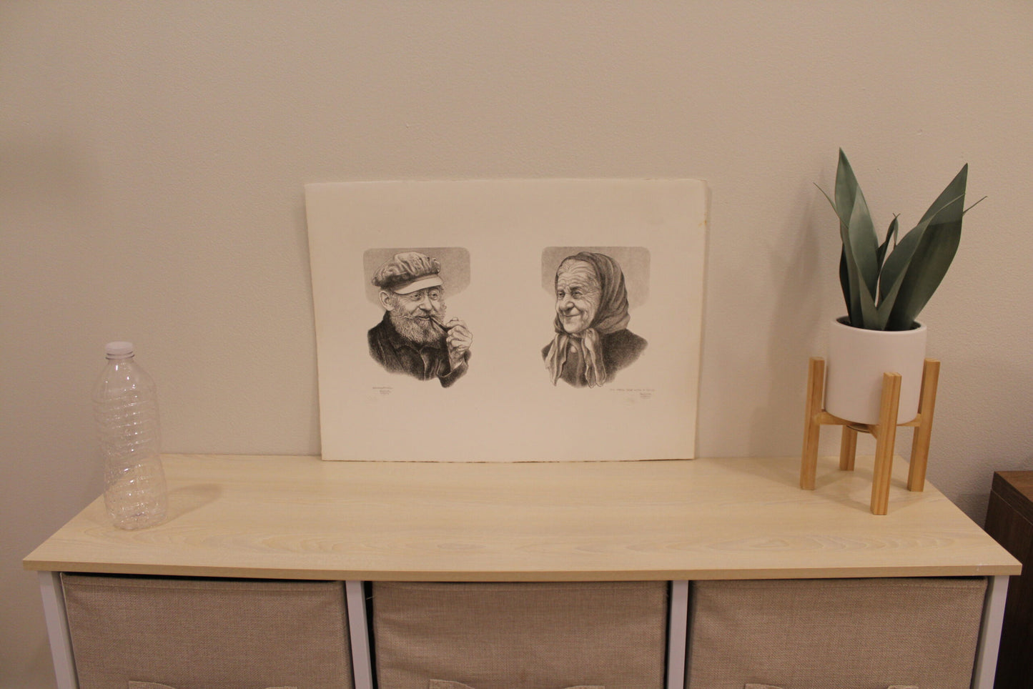 Nifao Emanuel Schary “Remembering” & “My Years Fade With A Smile” Lithographs – Black & White Judaica Fine Art, Elderly Portraits of Reflection & Memory- 14 x 8