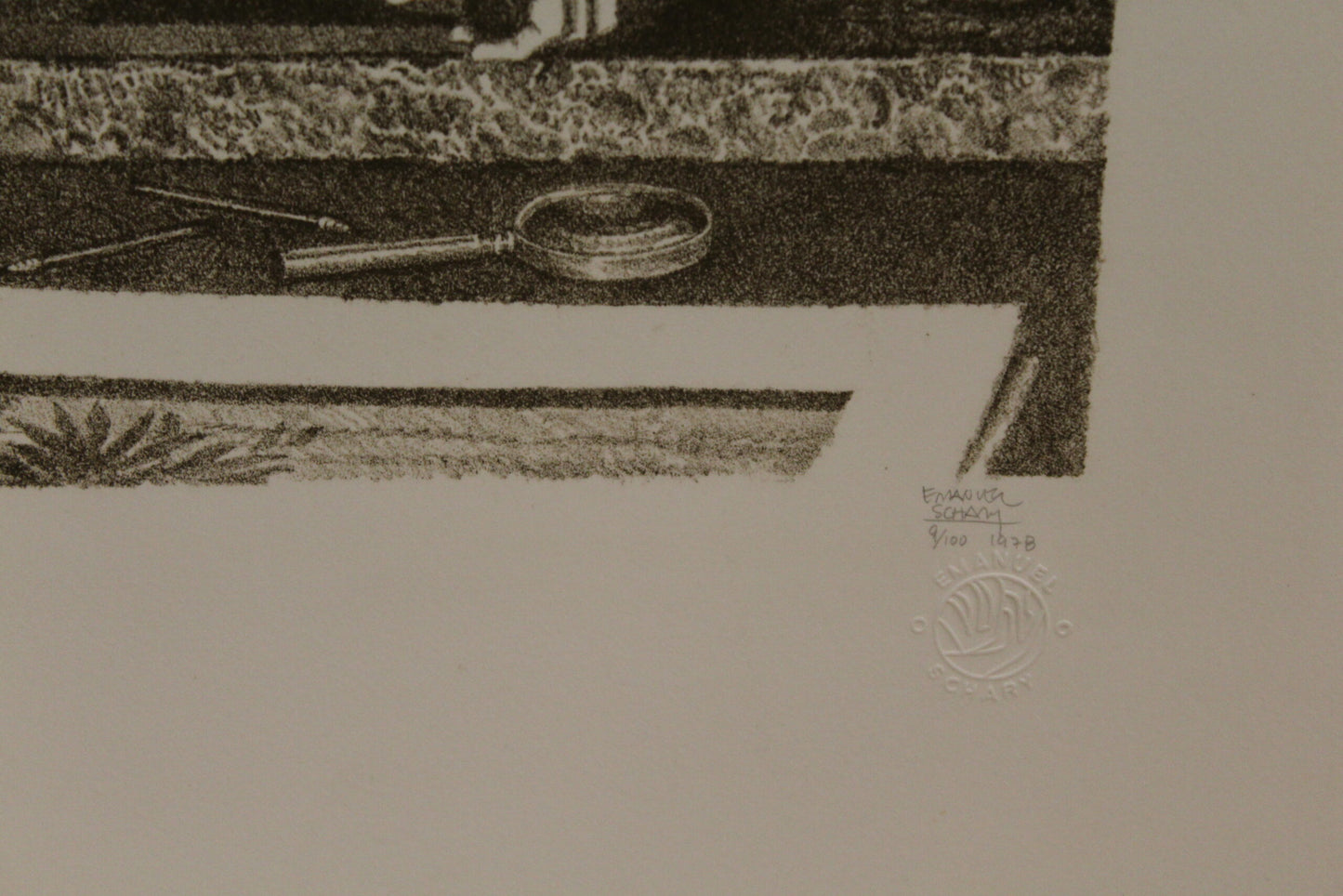 Nifao Emanuel Schary “George and Burr Miller” Black & White Lithograph – 1917 Printmaking Tribute, Judaica Fine Art Collectible -11 x 14