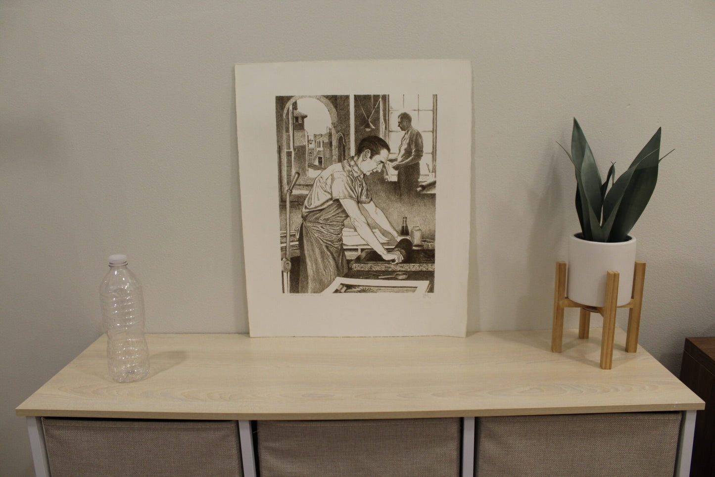 Nifao Emanuel Schary “George and Burr Miller” Black & White Lithograph – 1917 Printmaking Tribute, Judaica Fine Art Collectible -11 x 14