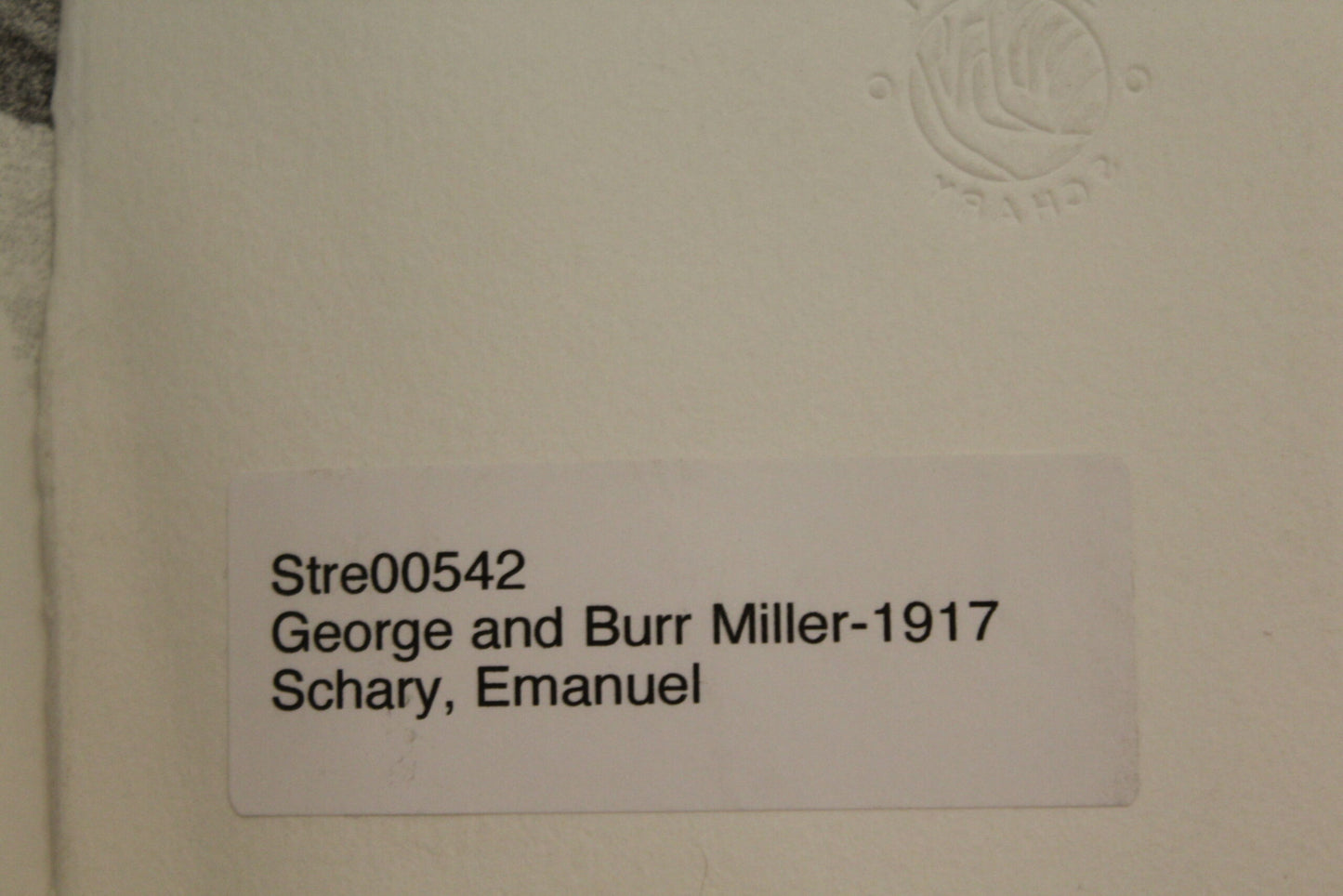 Nifao Emanuel Schary “George and Burr Miller” Black & White Lithograph – 1917 Printmaking Tribute, Judaica Fine Art Collectible -11 x 14