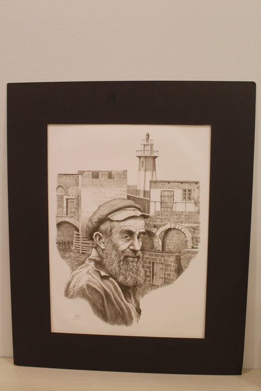 Nifao Emanuel Schary “Sailor in Front of The Lighthouse” Lithograph – Maritime Judaica Fine Art Print, Nautical Resilience & Reflection - 10 x 17