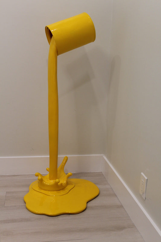 Life Sized Modern Yellow Pouring Paint Tin Resin Statue 25" x 21" x 48"H