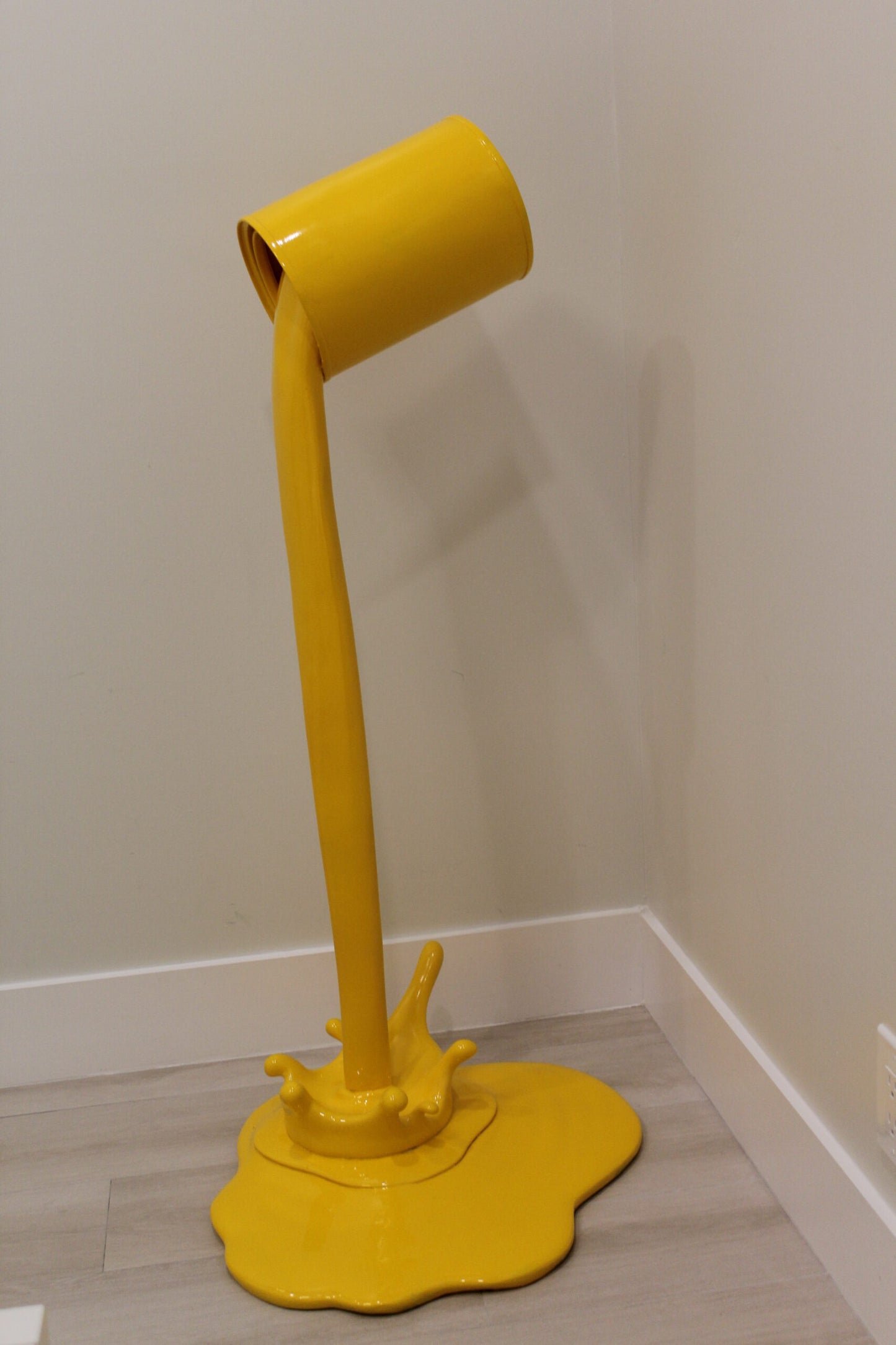 Life Sized Modern Yellow Pouring Paint Tin Resin Statue 25" x 21" x 48"H