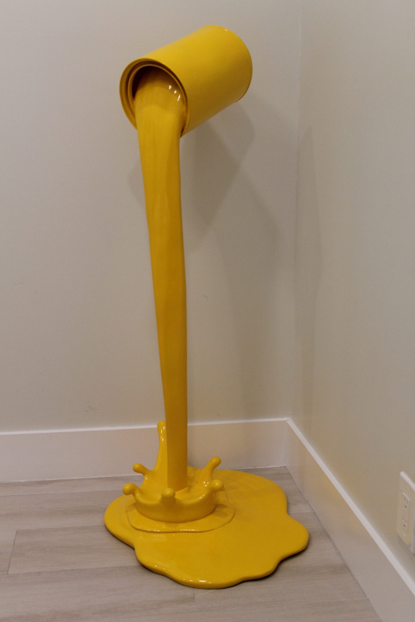 Life Sized Modern Yellow Pouring Paint Tin Resin Statue 25" x 21" x 48"H