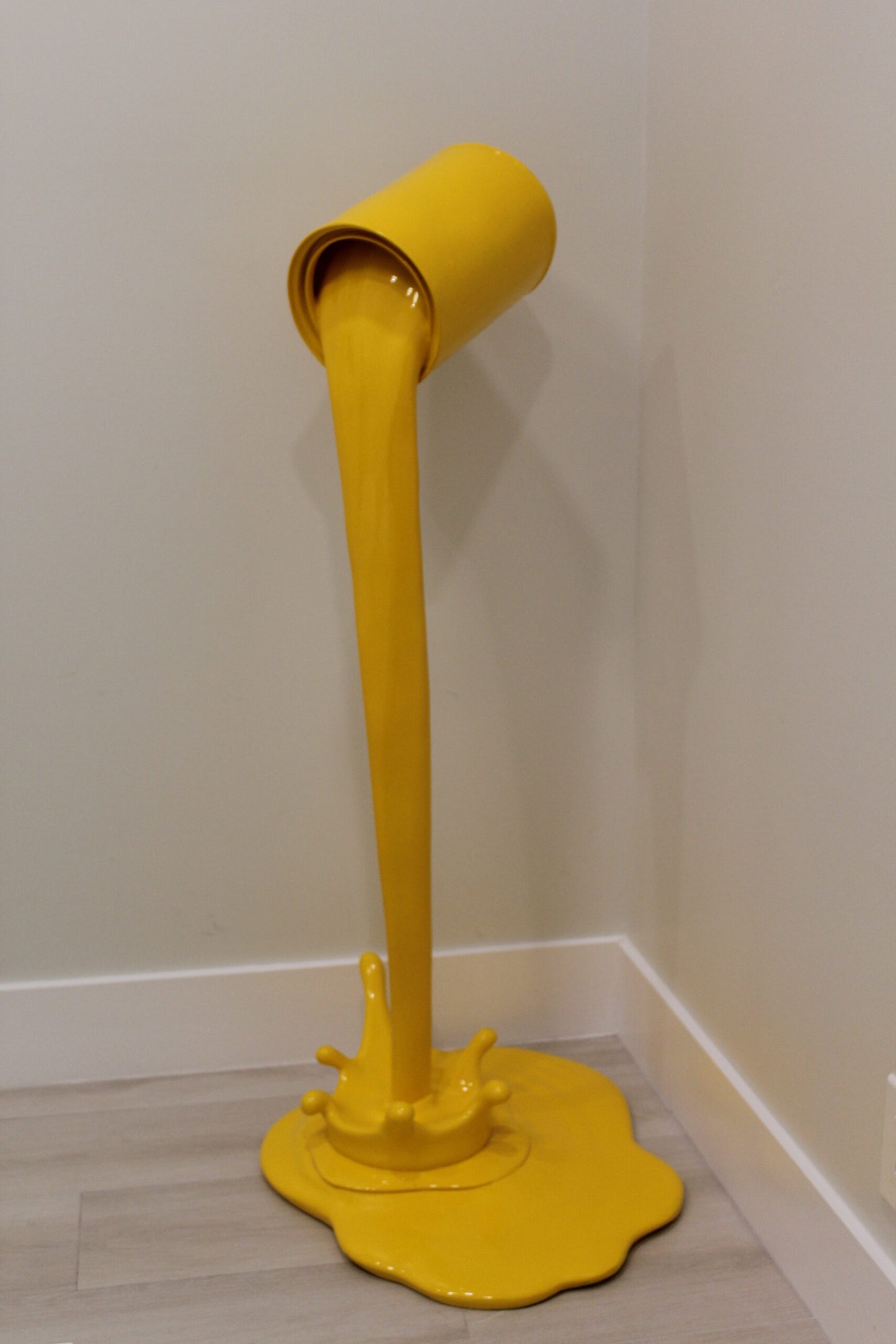 Life Sized Modern Yellow Pouring Paint Tin Resin Statue 25" x 21" x 48"H