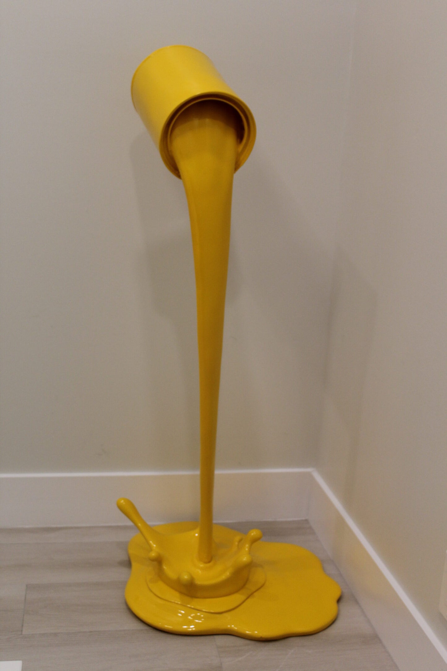 Life Sized Modern Yellow Pouring Paint Tin Resin Statue 25" x 21" x 48"H