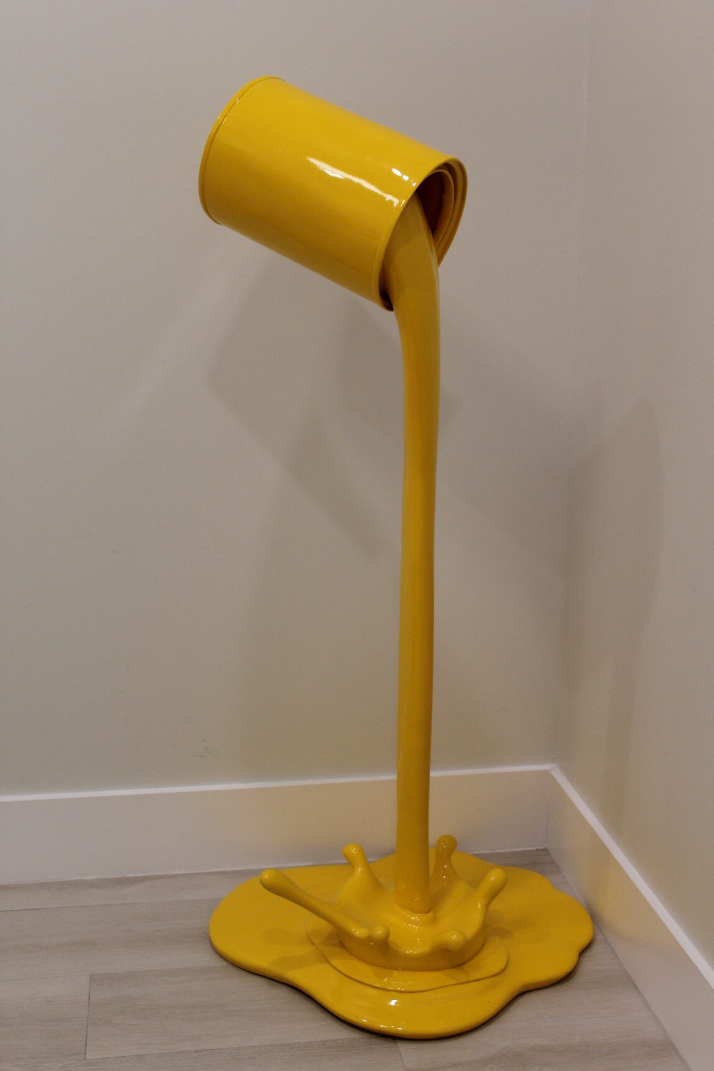Life Sized Modern Yellow Pouring Paint Tin Resin Statue 25" x 21" x 48"H