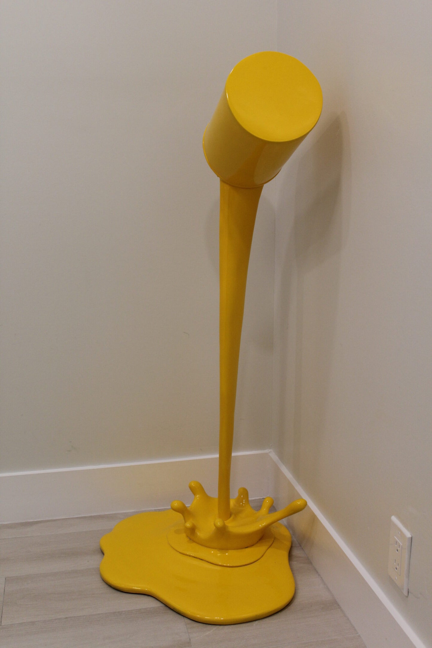Life Sized Modern Yellow Pouring Paint Tin Resin Statue 25" x 21" x 48"H