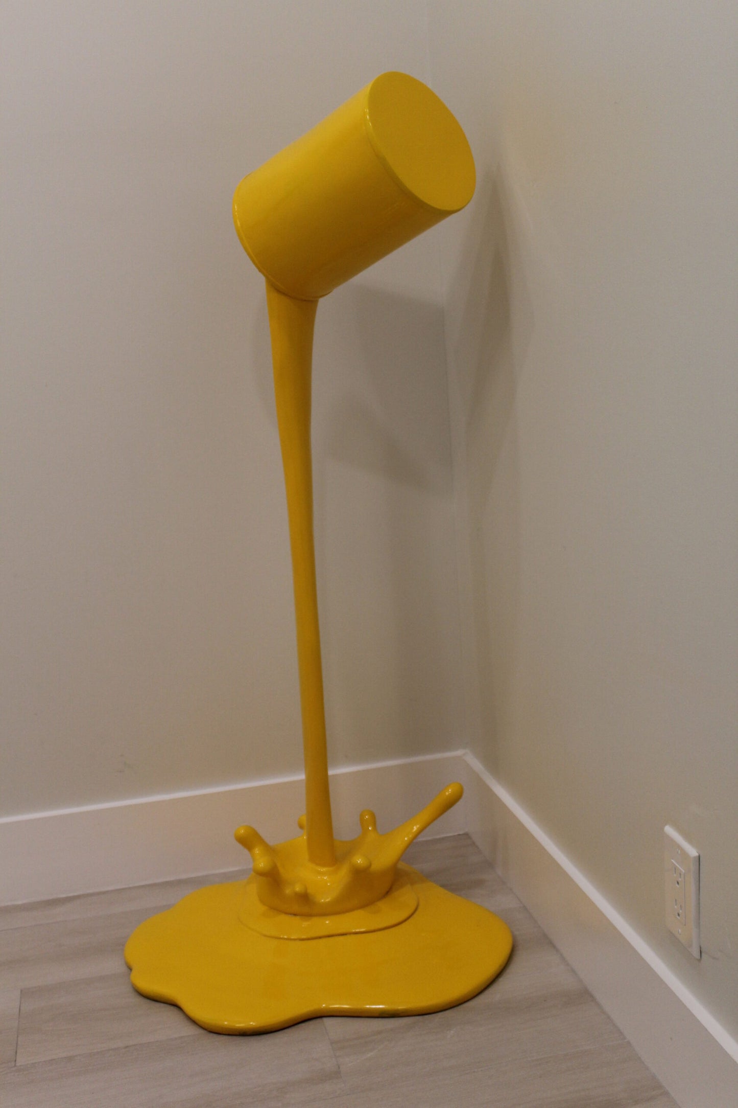 Life Sized Modern Yellow Pouring Paint Tin Resin Statue 25" x 21" x 48"H