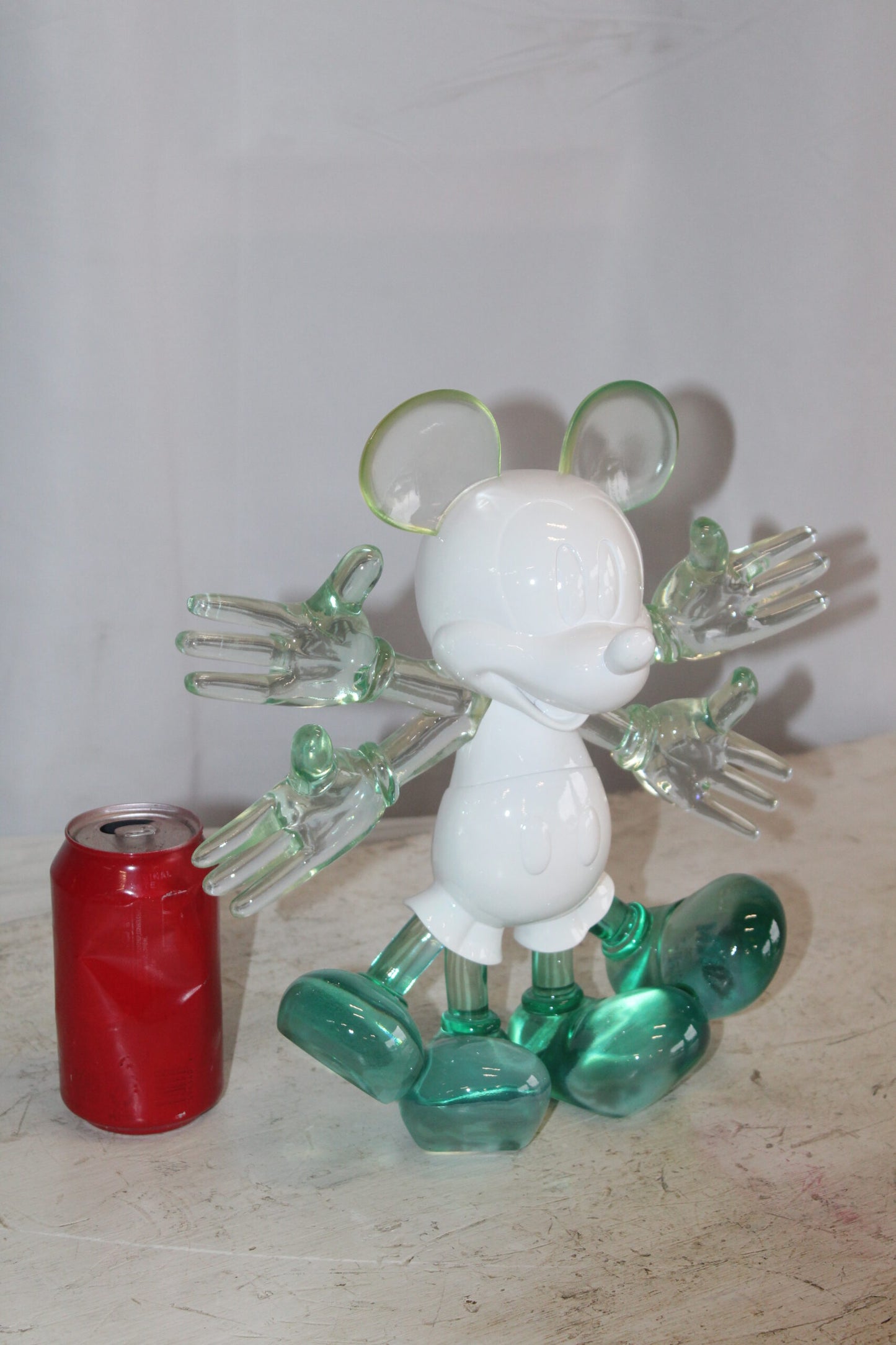 Transparent Resin Mickey Mouse in Motion Sculpture 13" x 5" x 12"H