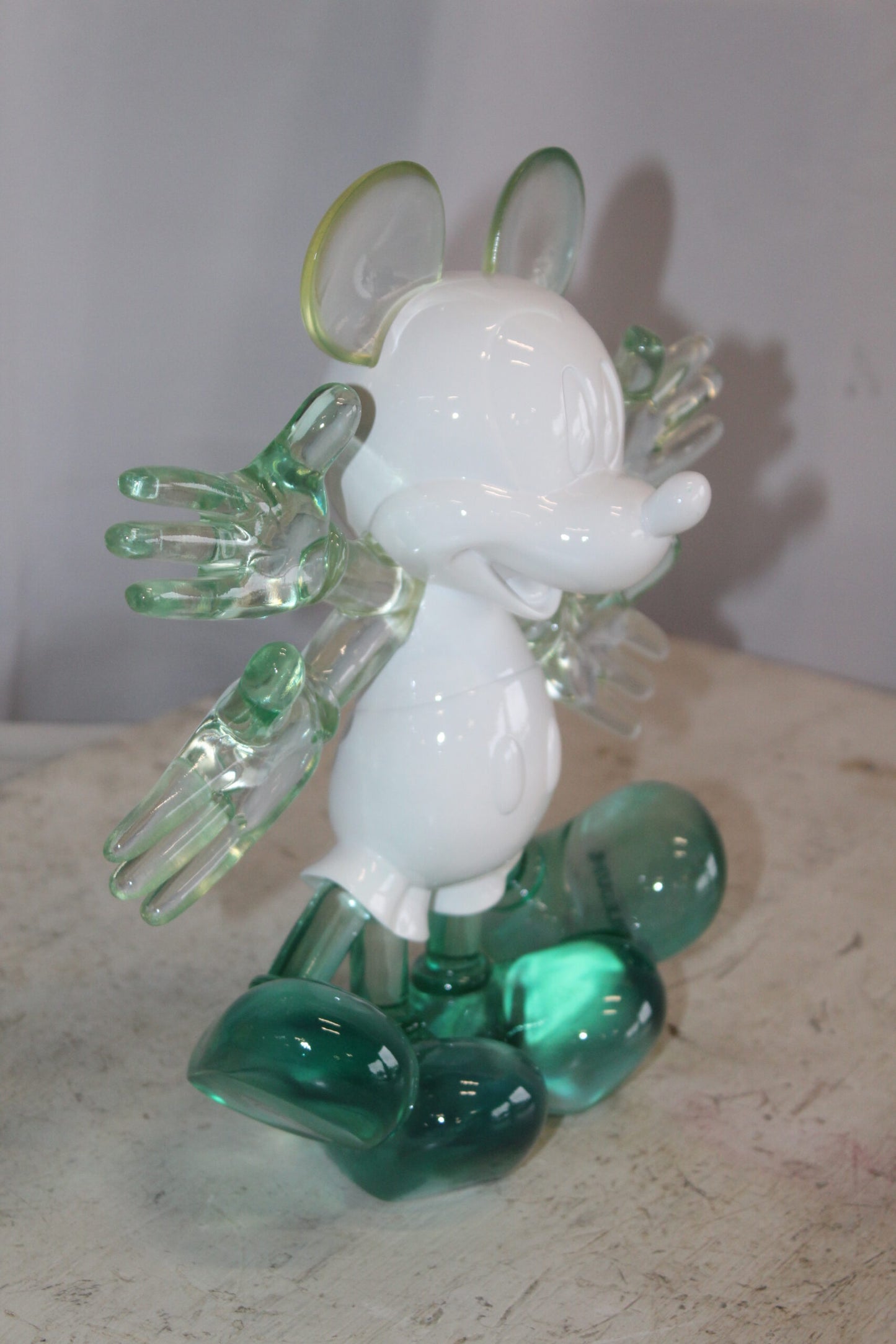 Transparent Resin Mickey Mouse in Motion Sculpture 13" x 5" x 12"H
